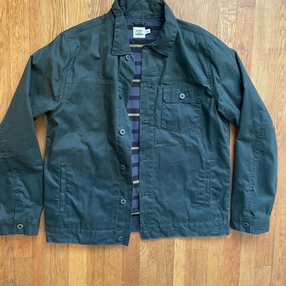 Flint and Tinder Flannel lined waxed trucker jacket
